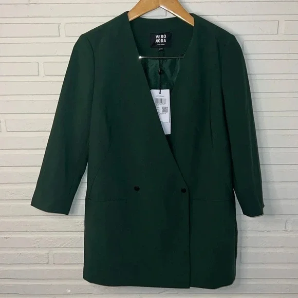 Vero Moda Dark Green 3/4 Sleeve Long Blazer, Women’s Size Medium - Picture 1 of 8
